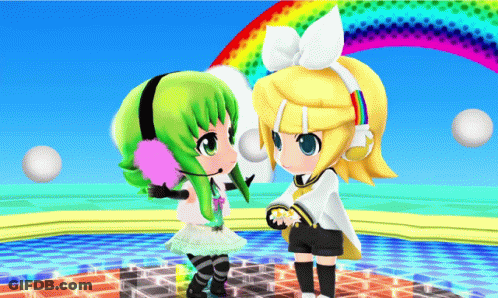 Cartoon Girl With Green Hair Next To Blonde Girl GIF