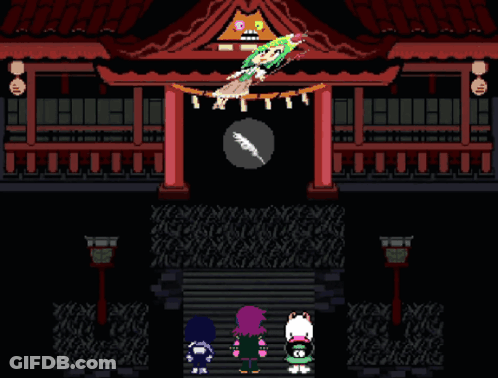 Cartoon Girl With Green Hair Outside Building GIF