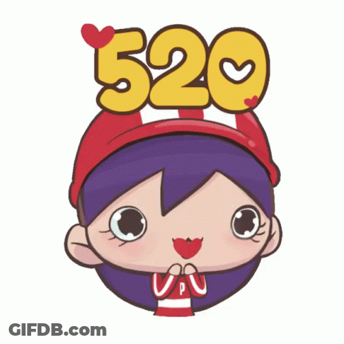 Cartoon Girl With Heart On Face And Number 520 GIF