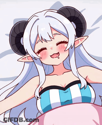 Cartoon Girl With Horns And Long White Hair GIF