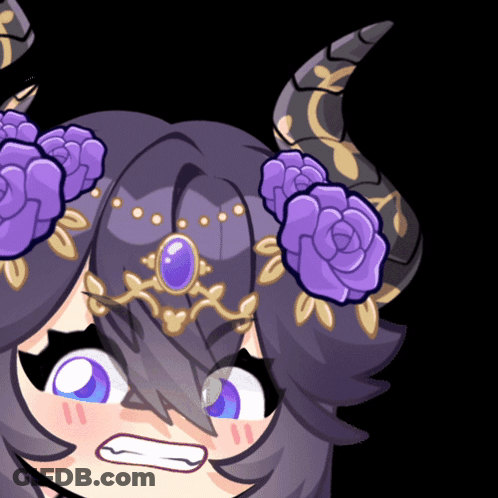 Cartoon Girl With Horns And Purple Flowers GIF