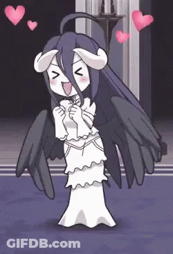 Cartoon Girl With Horns And Wings Surrounded By Pink Hearts GIF