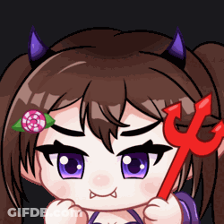Cartoon Girl With Horns Holding Red Trident GIF