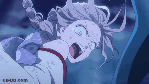 Cartoon Girl With Horns Screaming In Dark GIF
