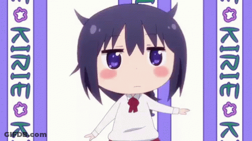 Cartoon Girl With Horns Standing In Front Of Kirie Banner GIF
