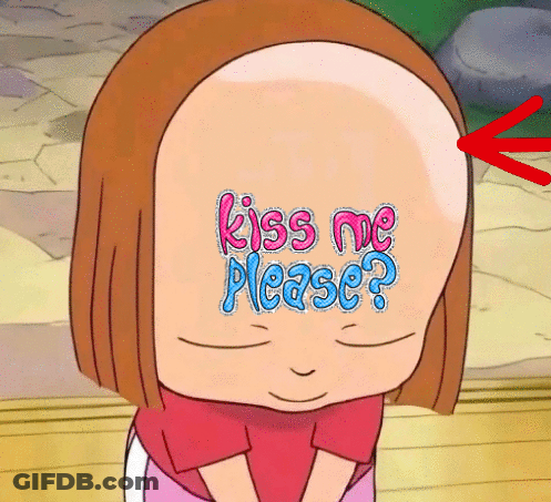 Cartoon Girl With Kiss Me Please On Forehead GIF