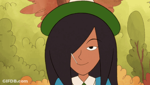 Cartoon Girl With Long Black Hair And Green Hat GIF