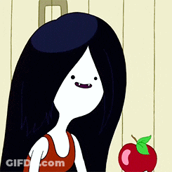 Cartoon Girl With Long Black Hair Next To Apple GIF