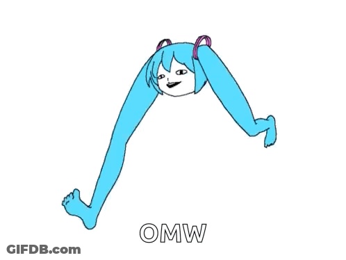 Cartoon Girl With Long Blue Legs Saying OMW GIF