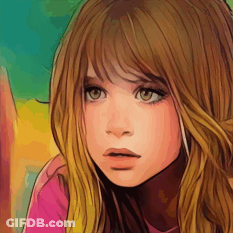 Cartoon Girl With Long Brown Hair And Green Eyes GIF