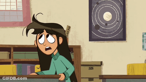 Cartoon Girl With Long Hair And Solar System GIF