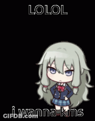 Cartoon Girl With Long Hair Saying Lol I Wanna Kms GIF