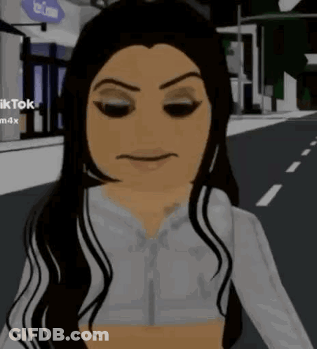 Cartoon Girl With Long Hair Standing On Street GIF