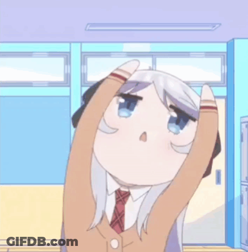 Cartoon Girl With Long White Hair Blue Eyes Headband And Tie GIF