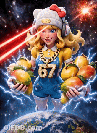 Cartoon Girl With Number 67 On Overalls GIF