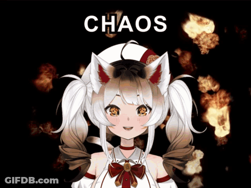 Cartoon Girl With Pigtails And Hat Saying Chaos GIF