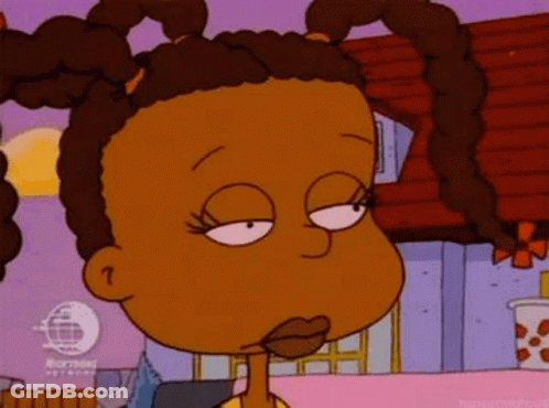 Cartoon Girl With Pigtails Making Funny Face In Front Of House GIF