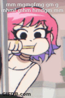 Cartoon Girl With Pink And Purple Hair Eating GIF