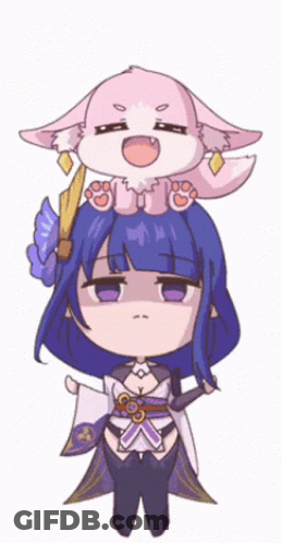 Cartoon Girl With Pink Animal On Head GIF