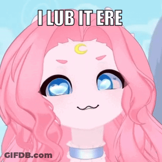 Cartoon Girl With Pink Hair And Blue Eyes Says I Lub It Ere GIF