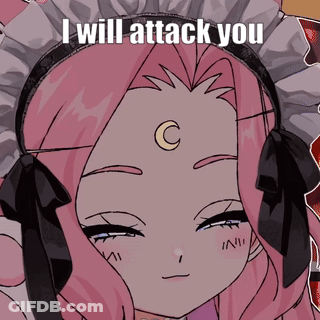 Cartoon Girl With Pink Hair And Crescent Moon I Will Attack You GIF