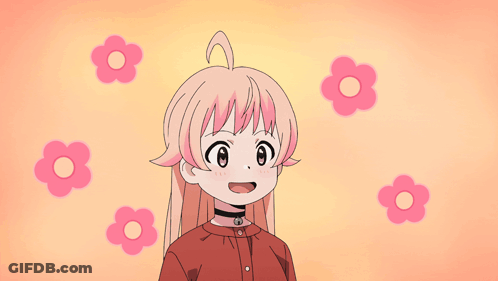Cartoon Girl With Pink Hair And Pink Flowers GIF