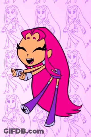 Cartoon Girl With Pink Hair And Purple Pants Smiling GIF
