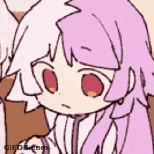 Cartoon Girl With Pink Hair And Red Eyes Sitting Next To Man GIF
