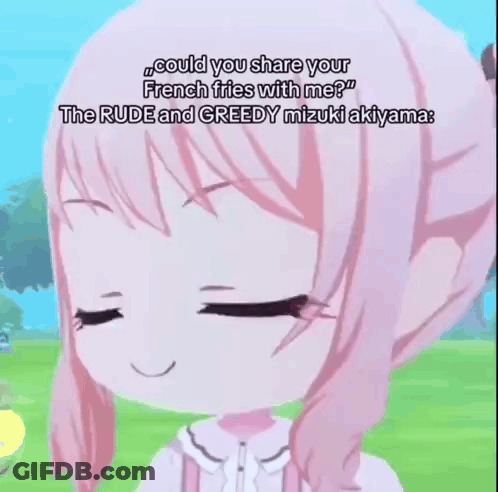 Cartoon Girl With Pink Hair And Red Eyes Talking About French Fries GIF
