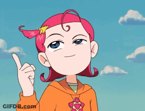 Cartoon Girl With Pink Hair And Star Pointing Up GIF