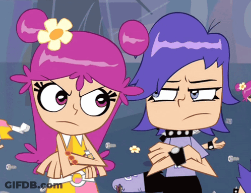 Cartoon Girl With Pink Hair And Yellow Flower GIF
