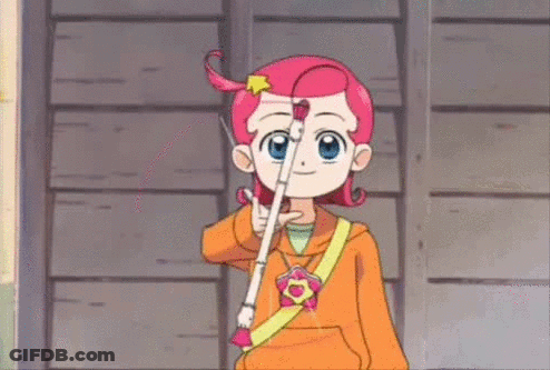 Cartoon Girl With Pink Hair Holding Bow And Arrow GIF