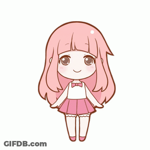 Cartoon Girl With Pink Hair Jumping GIF