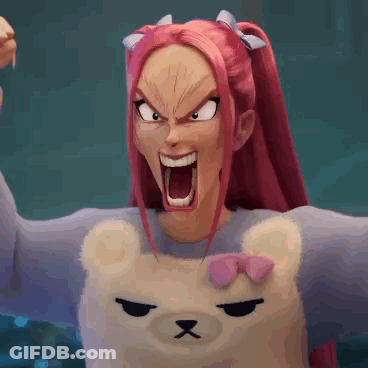 Cartoon Girl With Pink Hair Making Angry Face GIF