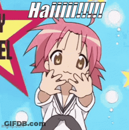 Cartoon Girl With Pink Hair Making Funny Face Saying HAI GIF