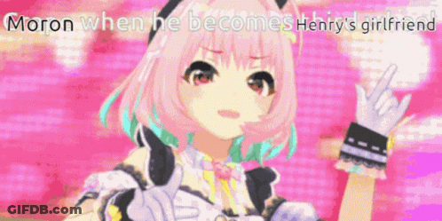 Cartoon Girl With Pink Hair Saying Moron GIF