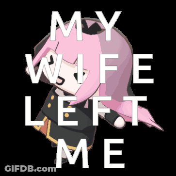 Cartoon Girl With Pink Hair Saying My Wife Left Me GIF