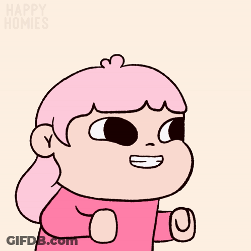 Cartoon Girl With Pink Hair Says Happy Homies GIF