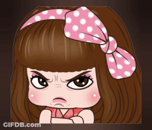Cartoon Girl With Pink Polka Dot Headband Angry GIF