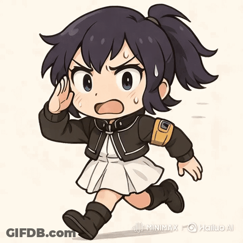 Cartoon Girl With Ponytail And Jacket Saying Minimux GIF