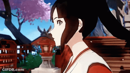 Cartoon Girl With Ponytail In Front Of Cherry Blossom Tree GIF