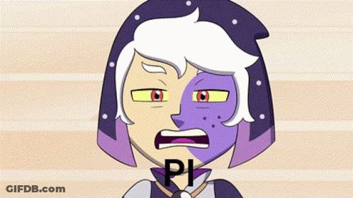 Cartoon Girl With Purple And White Face Saying Pi GIF