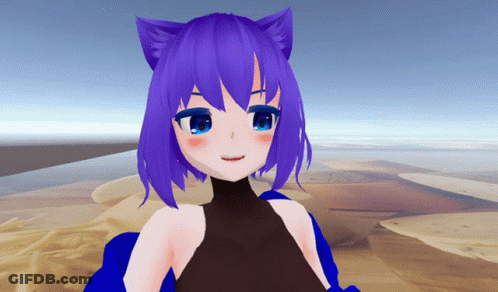Cartoon Girl With Purple Hair And Blue Eyes Smiling GIF