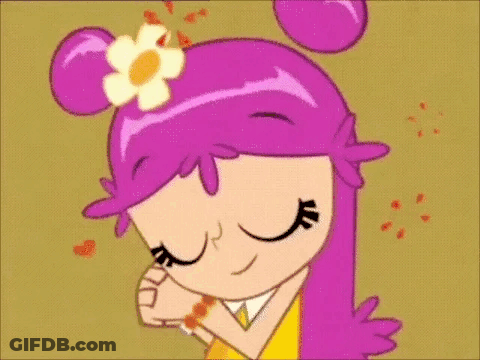 Cartoon Girl With Purple Hair And Flower In Love GIF