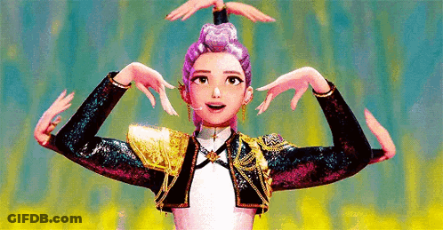 Cartoon Girl With Purple Hair And Gold Jacket Making Funny Face GIF