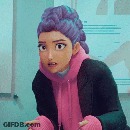 Cartoon Girl With Purple Hair And Pink Hoodie GIF