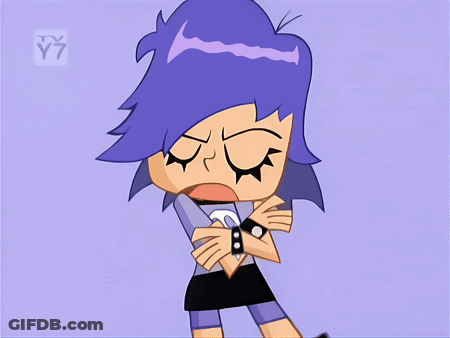 Cartoon Girl With Purple Hair And Skull Shirt GIF