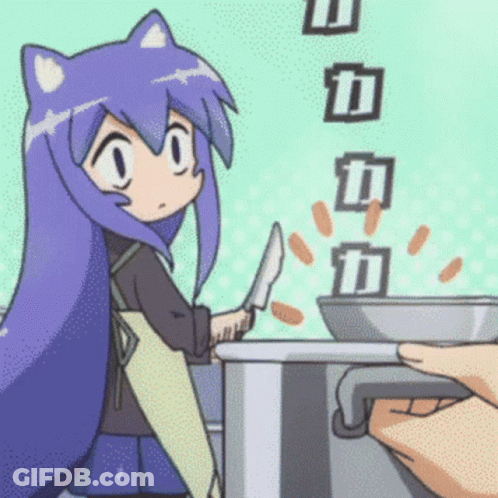 Cartoon Girl With Purple Hair Cooking GIF