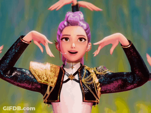 Cartoon Girl With Purple Hair Making Heart With Hands GIF