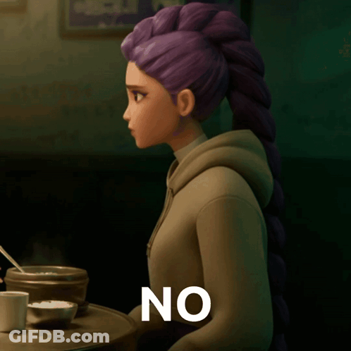 Cartoon Girl With Purple Hair Saying No Way GIF